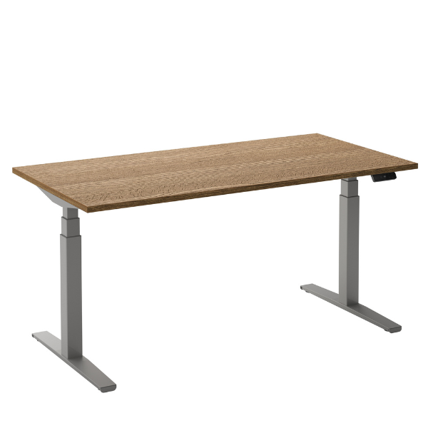 Flex 2 sta/zitbureau 160x80 cm Aluminium/Eiken tabak