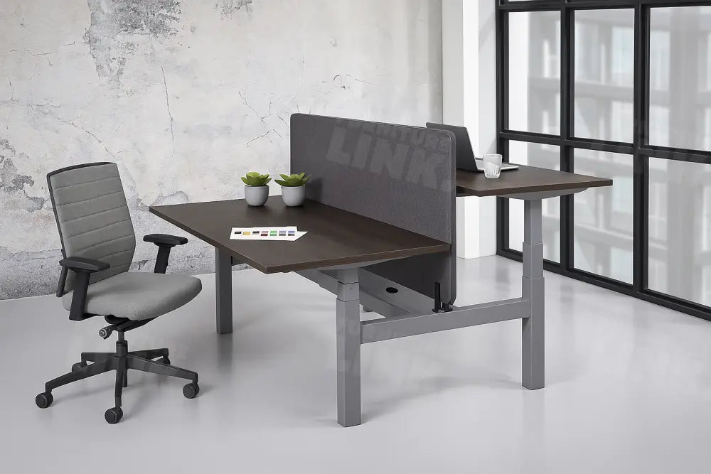 Duo-bureau Comfi Compleet 140x80 cm - Aluminium / Antraciet Eiken