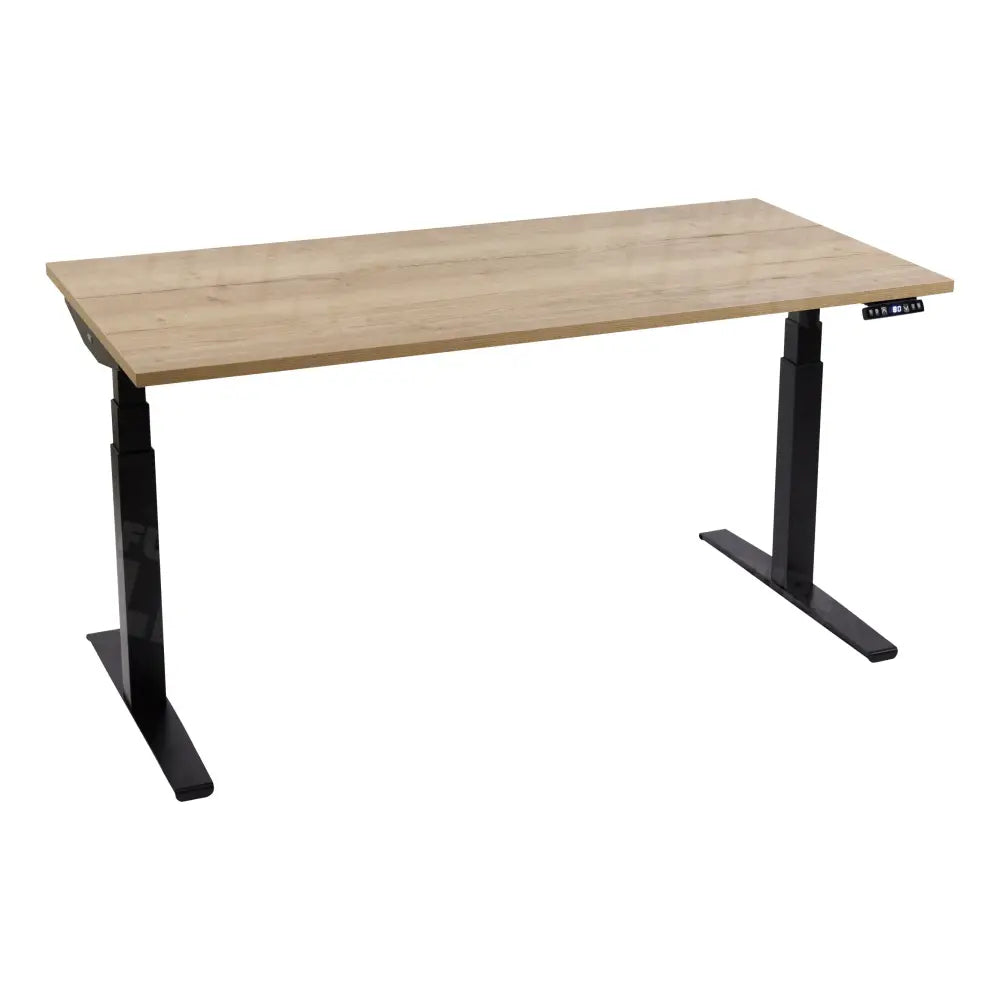 Elektrisch bureau DSQ 200x80cm met Zwarte poot en Halifax eiken blad