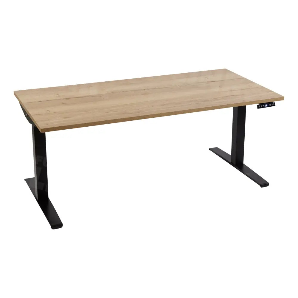 Elektrisch bureau DSQ 200x80cm met Zwarte poot en Halifax eiken blad