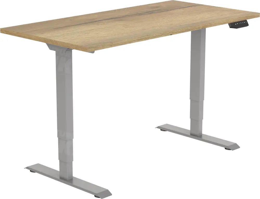 Elektrisch bureau DSQ EURO 160x80cm met Lichtgrijze poot en Halifax eiken blad