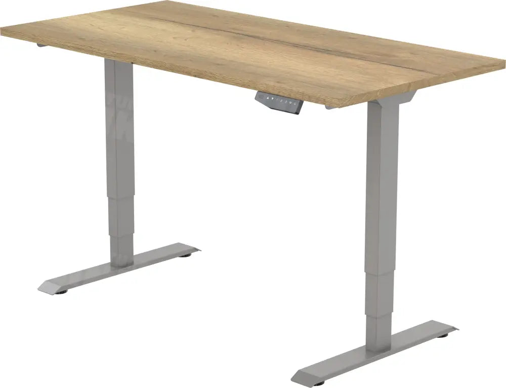 Elektrisch bureau DSQ EURO 160x80cm met Lichtgrijze poot en Halifax eiken blad