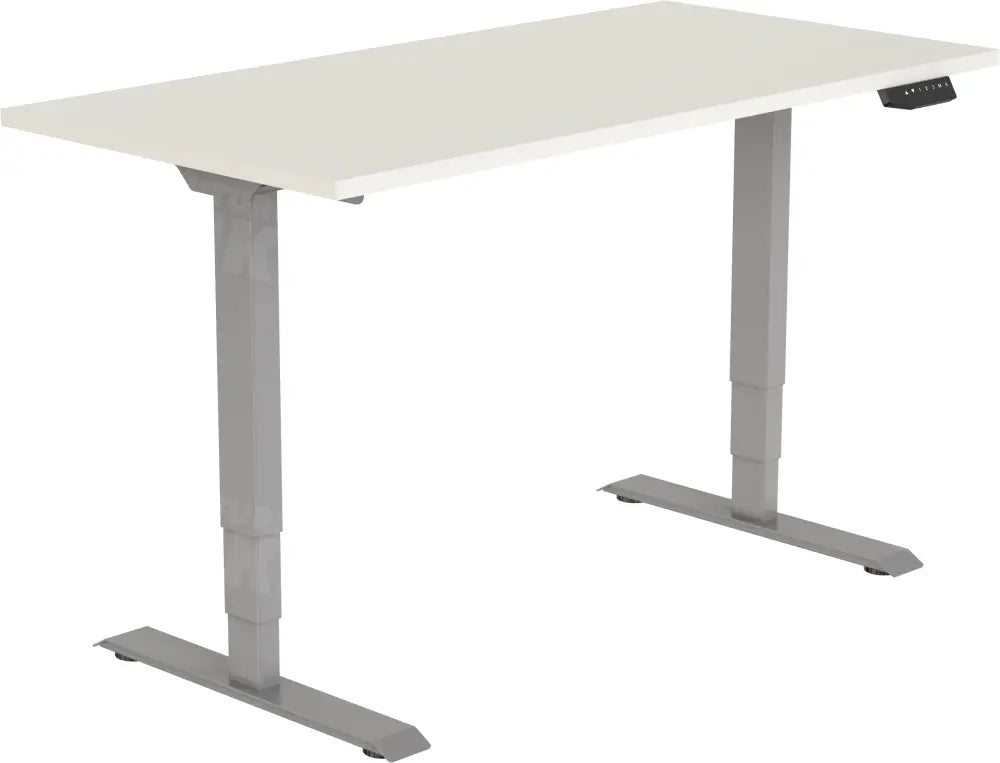 Elektrisch bureau DSQ EURO 160x80cm met Lichtgrijze poot en Wit blad