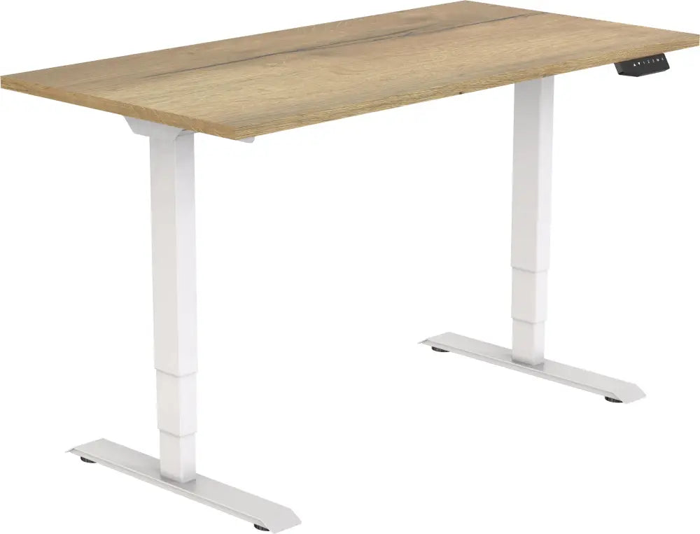 Elektrisch bureau DSQ EURO 160x80cm met Witte poot en Halifax eiken blad