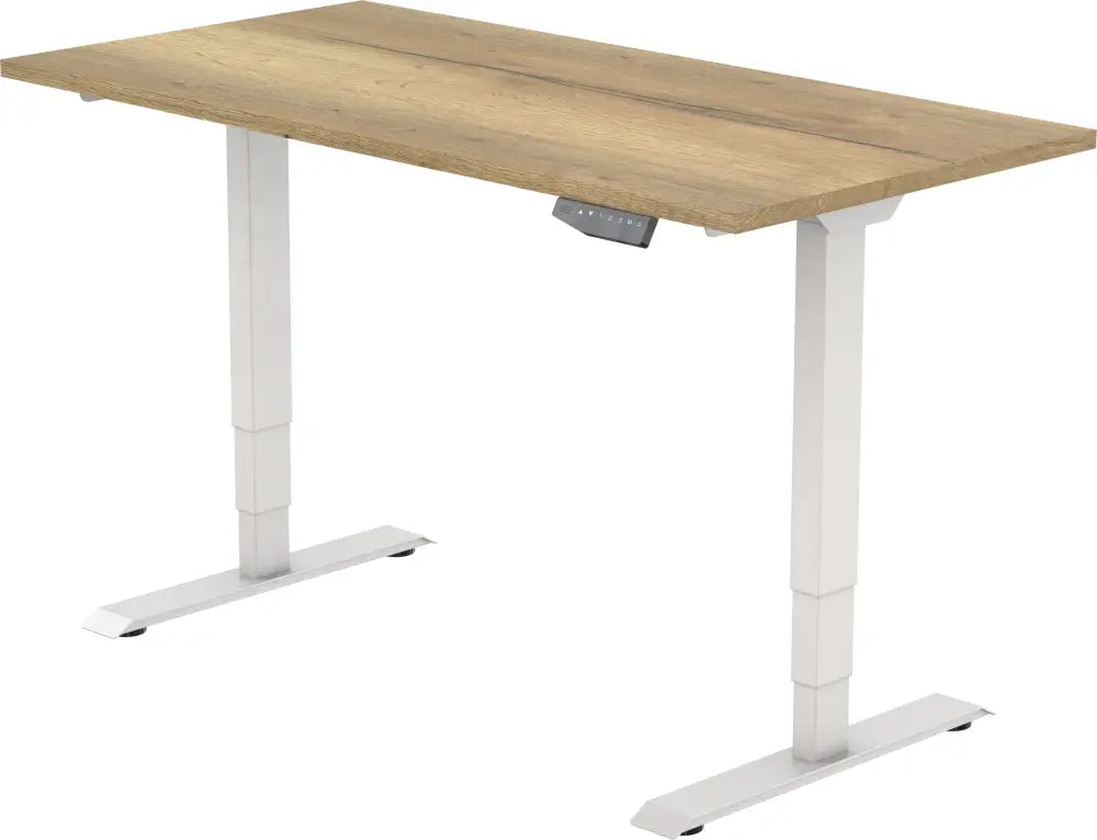 Elektrisch bureau DSQ EURO 160x80cm met Witte poot en Halifax eiken blad