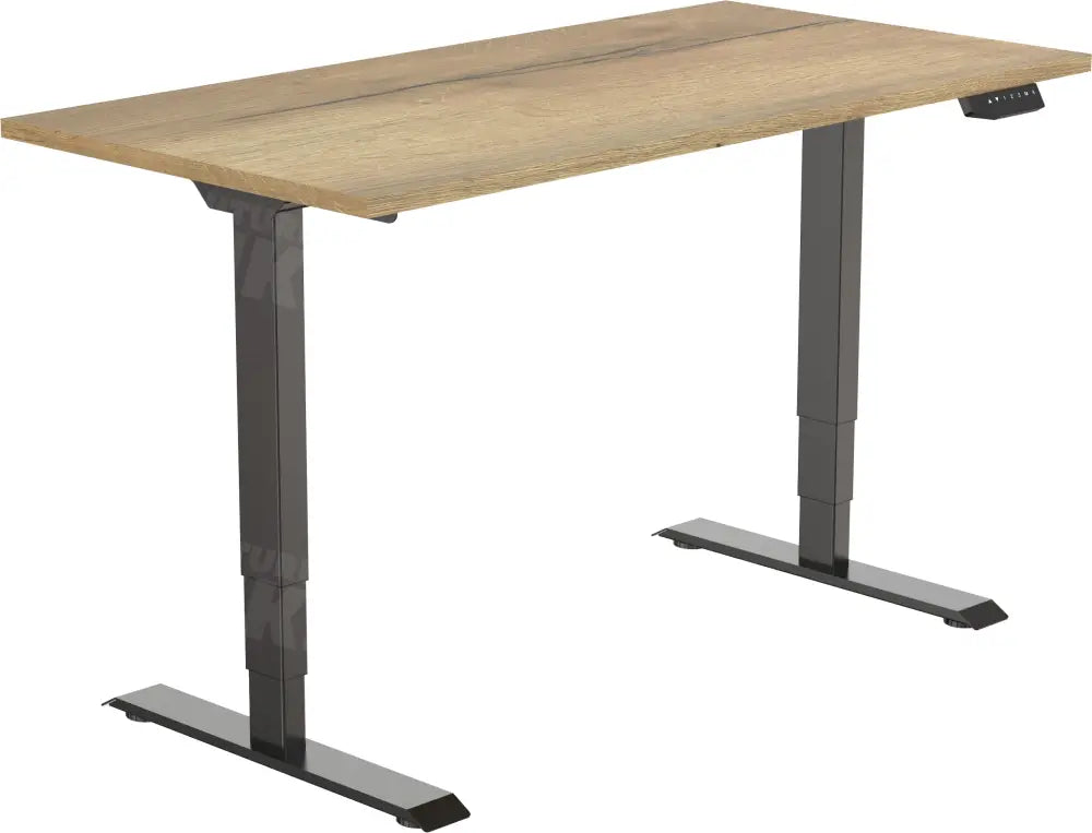 Elektrisch bureau DSQ EURO 160x80cm met Zwarte poot en Halifax eiken blad