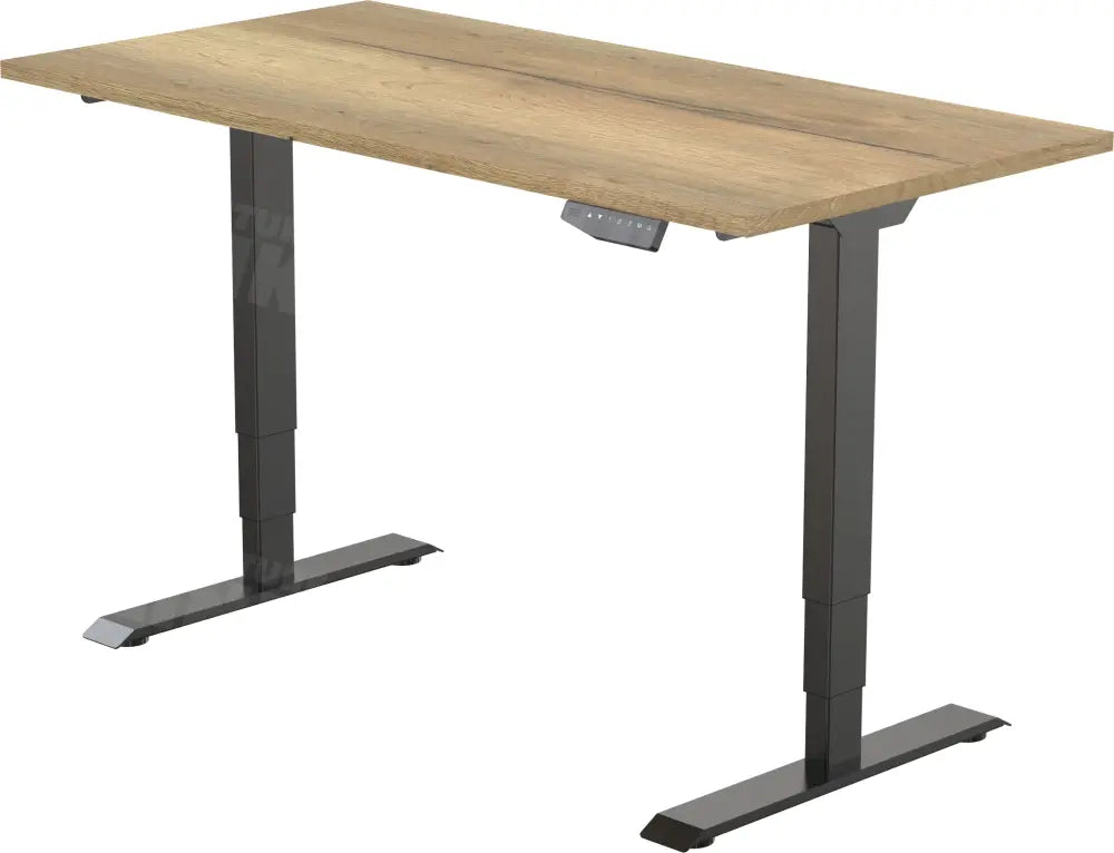 Elektrisch bureau DSQ EURO 160x80cm met Zwarte poot en Halifax eiken blad