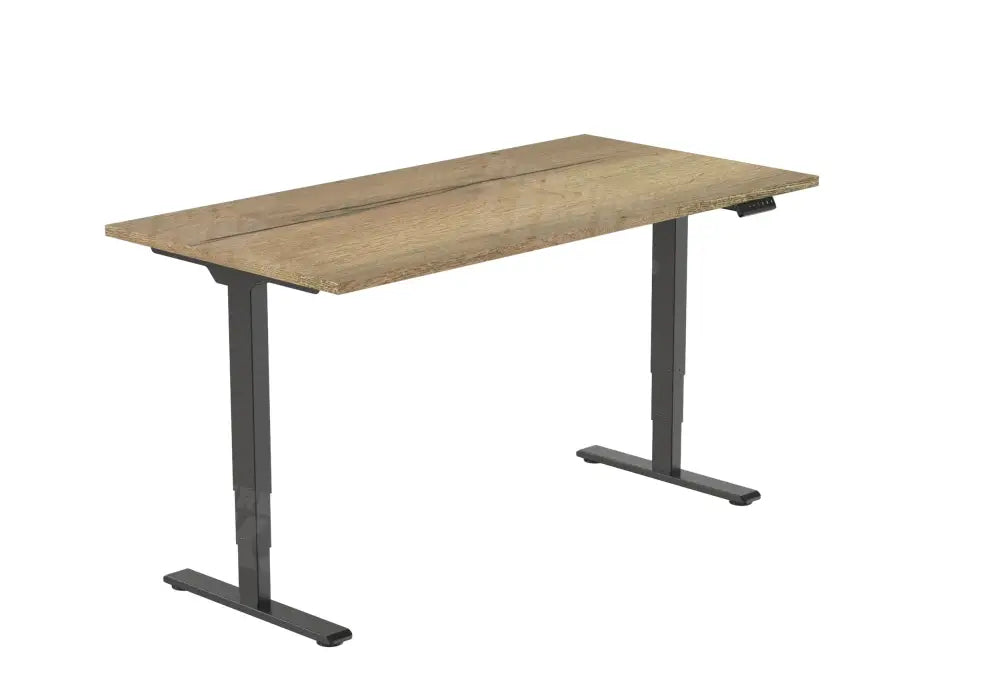 Elektrisch bureau DSQ EURO125 160x80cm met Zwarte poot en Halifax eiken blad