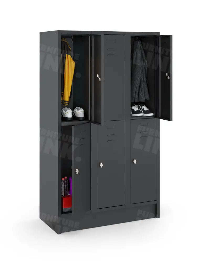 Garderobekast LOQ 3-koloms, 6-deurs, Zwart, 180 x 105 x 50 cm