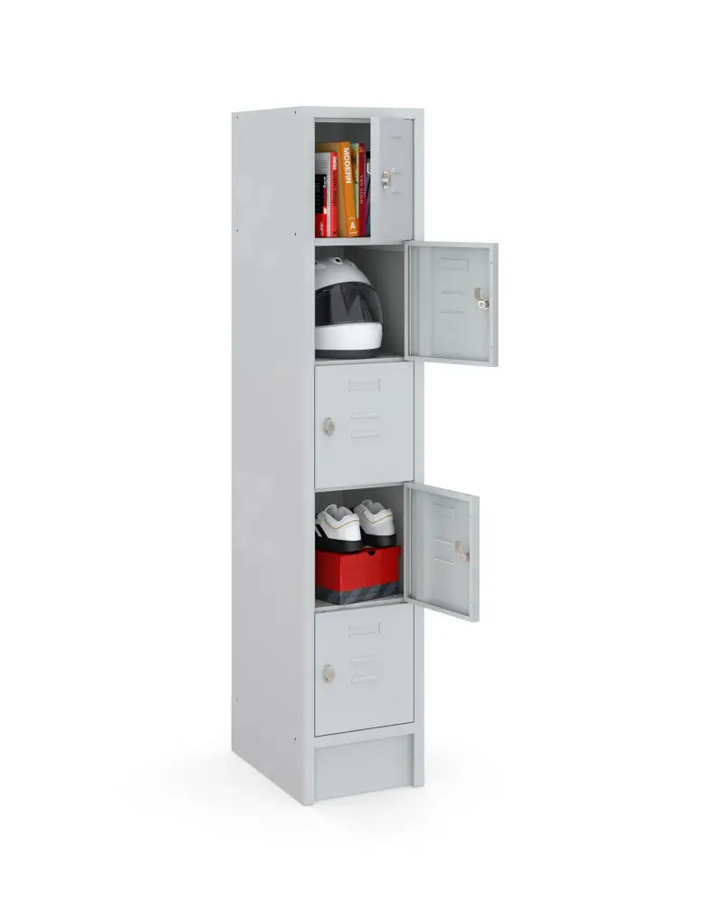 Lockerkast LOQ 1-koloms, 5-deurs, Lichtgrijs, 180 x 35 x 50 cm
