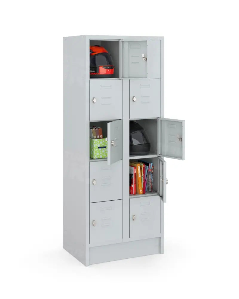 Lockerkast LOQ 2-koloms, 10-deurs, Lichtgrijs, 180 x 60 x 50 cm