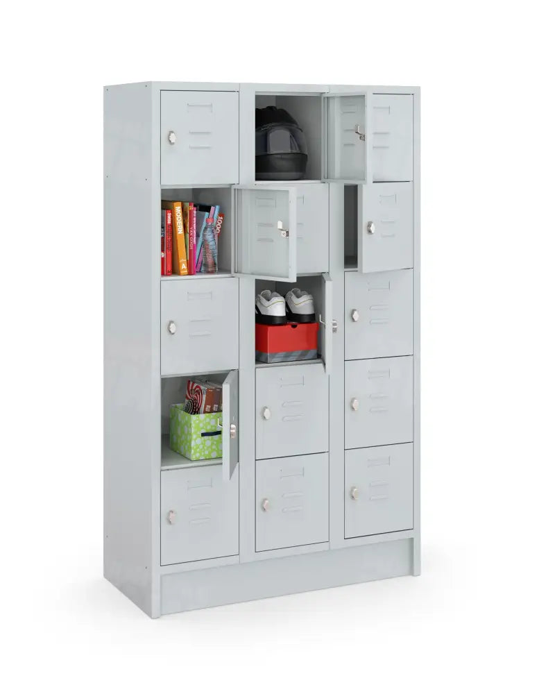 Lockerkast LOQ 3-koloms, 15-deurs, Lichtgrijs, 180 x 105 x 50 cm
