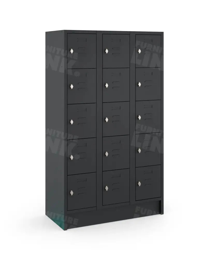 Lockerkast LOQ 3-koloms, 15-deurs, Zwart, 180 x 105 x 50 cm
