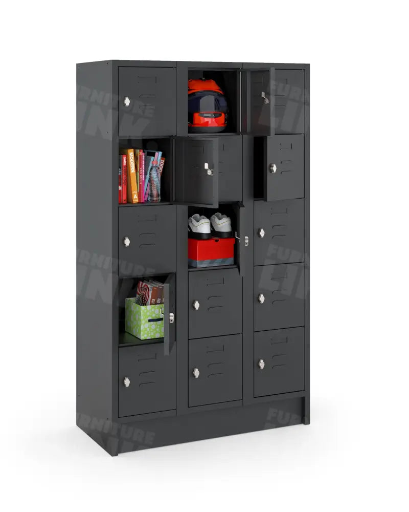 Lockerkast LOQ 3-koloms, 15-deurs, Zwart, 180 x 105 x 50 cm