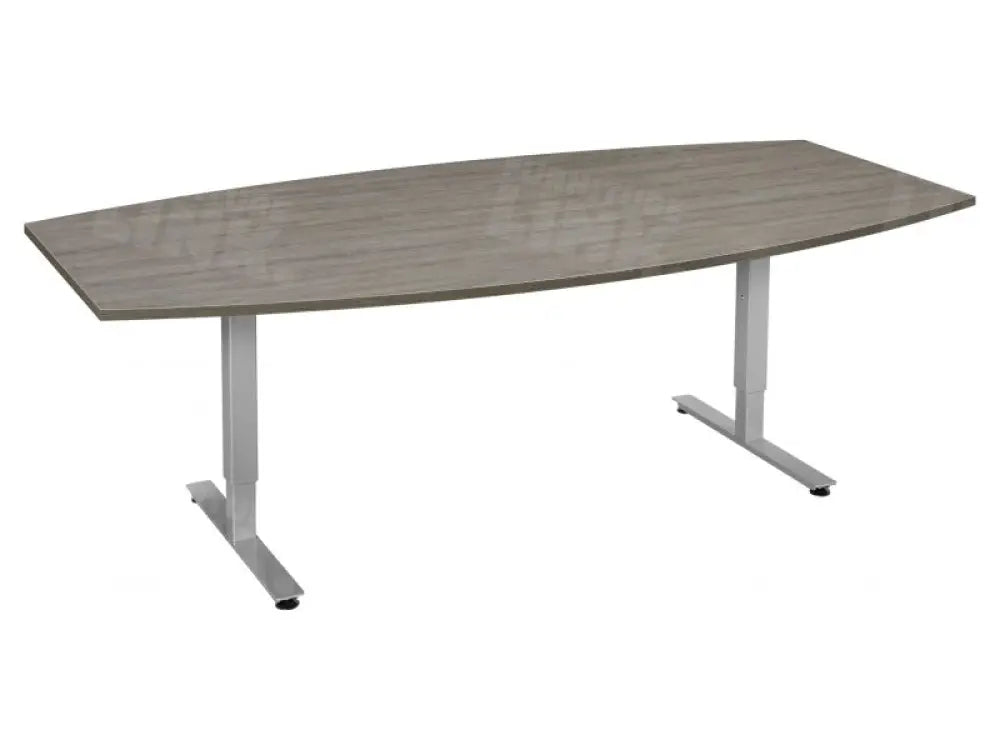 Vergadertafel tonvormig CAS 240x120cm Aluminium frame en Logan eiken blad