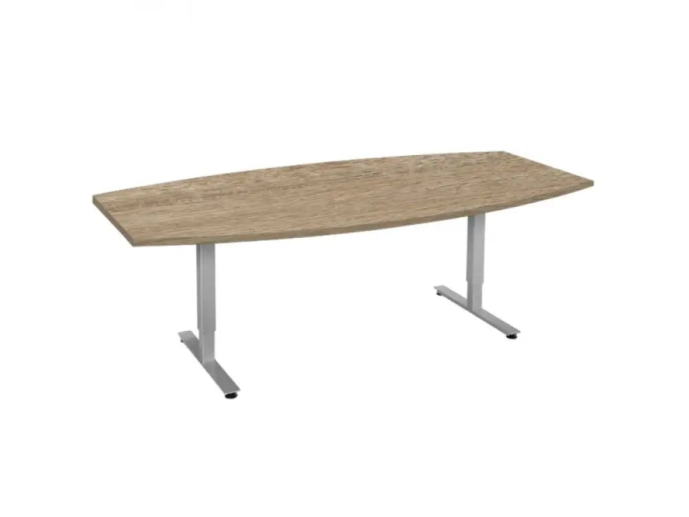 Vergadertafel tonvormig CAS 240x120cm Aluminium frame en Robson eiken blad