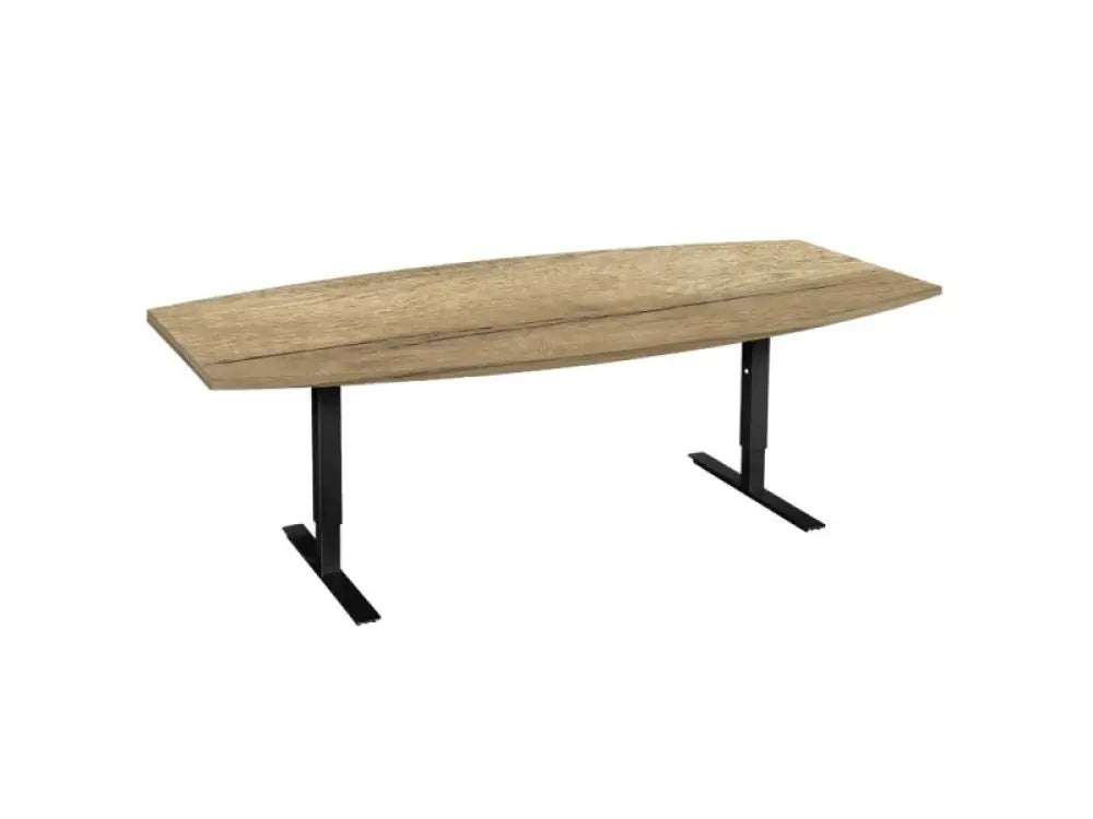 Vergadertafel tonvormig CAS 240x120cm Zwart frame en Halifax eiken blad