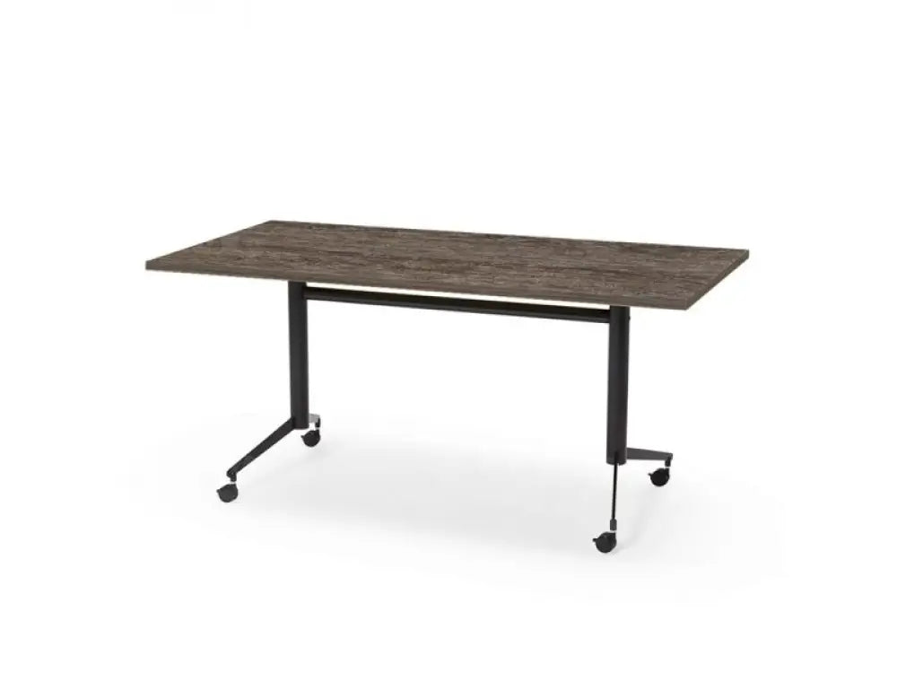 Verrijdbare KLAP tafel 160x80cm Zwart frame en Logan eiken blad